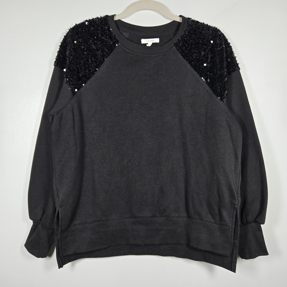 NEW Maurices Black Sequin Shoulder Crew Neck Sweatshirt Size Small